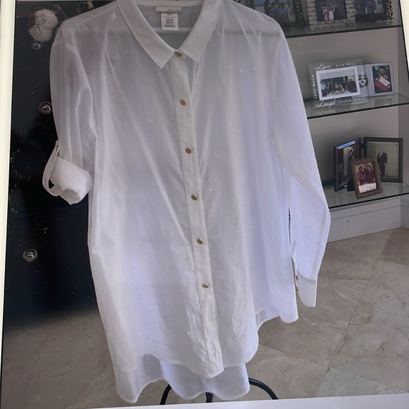 MICHAEL KORS WHITE WITH GOLD BUTTONS BLOUSE - Picture 2 of 7